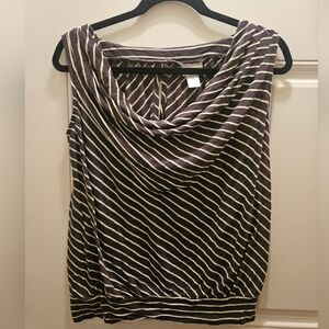 Motherhood Black and Cream Striped Maternity Top Small